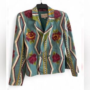 Vintage 80’s Byblos blazer Bohemian features a vibrant floral print reminiscent